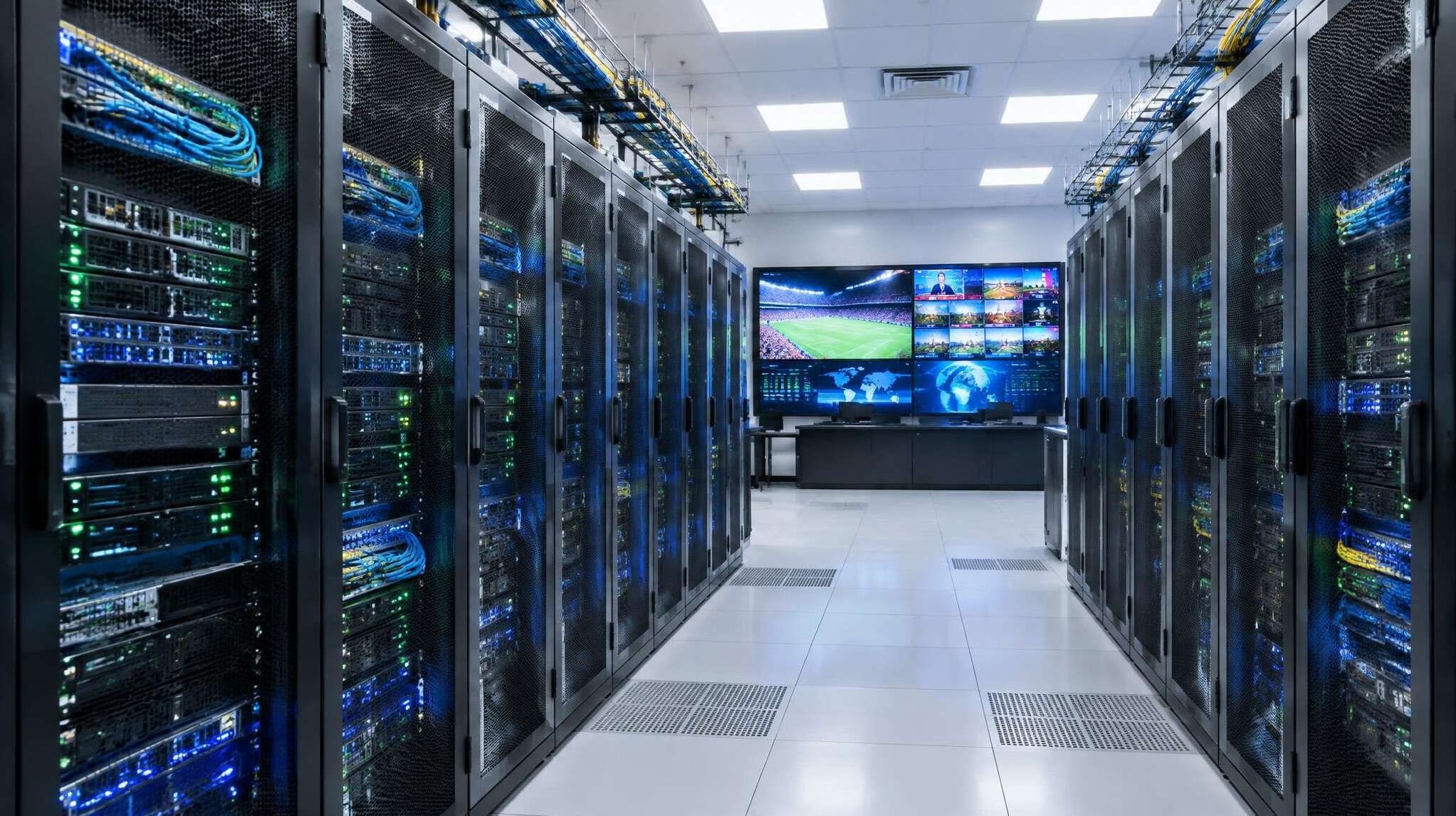 Server racks with network cables for content distribution